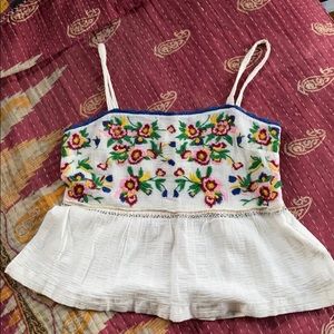 Anthropologie Embroidered Ruffle Tank Top